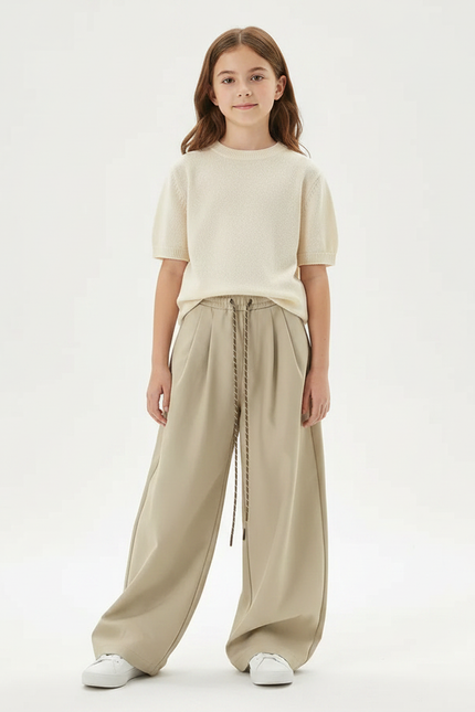 Pantalon Parachute Beige Ample Cordon Décontracté Enfant - Polyester