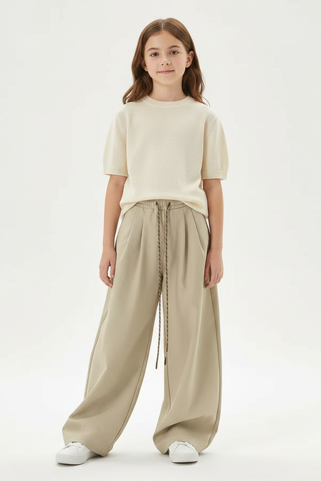 Pantalon Parachute Beige Ample Cordon Décontracté Enfant - Polyester