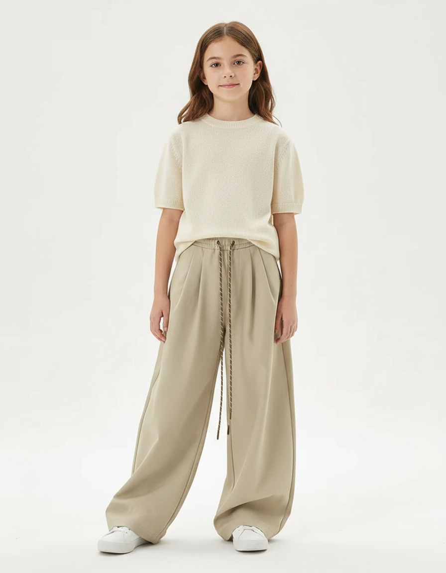 Pantalon Parachute Beige Ample Cordon Décontracté Enfant - Polyester
