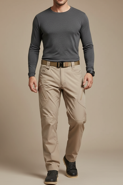 Pantalon Parachute Beige Cargo Tactique Ajusté Homme - Polyester