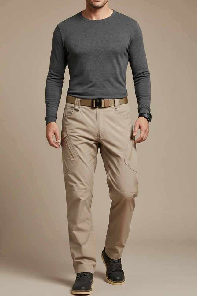 Pantalon Parachute Beige Cargo Tactique Ajusté Homme - Polyester