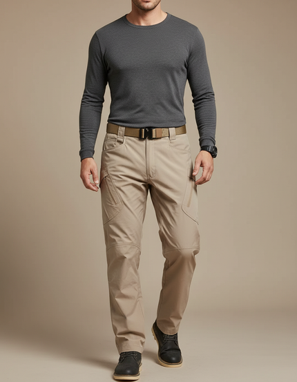 Pantalon Parachute Beige Cargo Tactique Ajusté Homme - Polyester