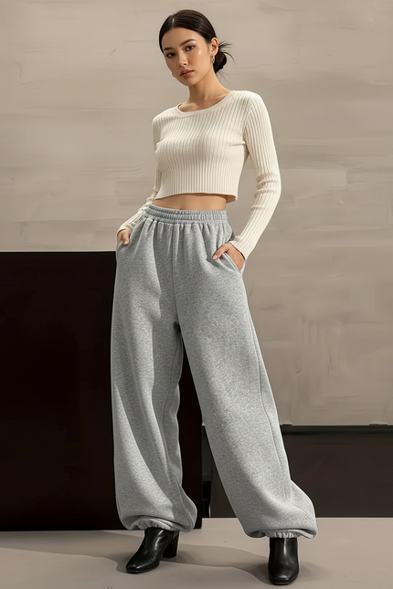 Pantalon Parachute Gris Ample Décontracté Sport Femme - Molleton