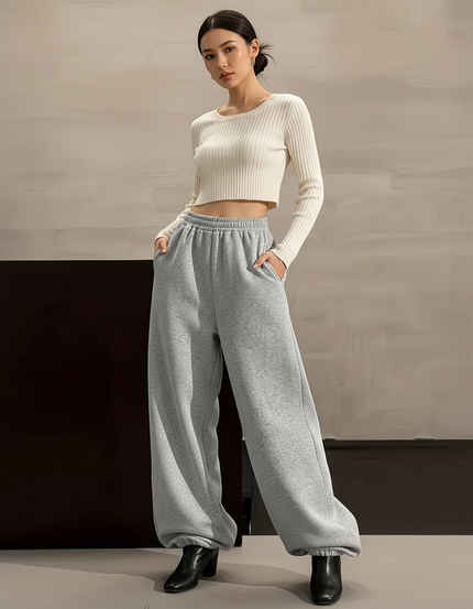 Pantalon Parachute Gris Ample Décontracté Sport Femme - Molleton