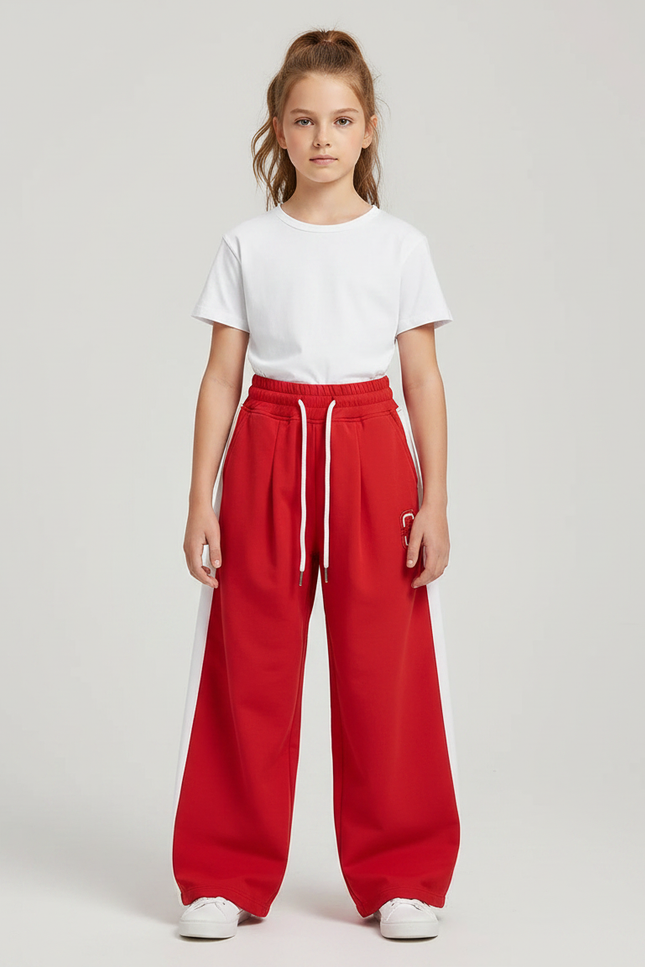 Pantalon Parachute Rouge Ample Coton Fille Sportif - Molleton