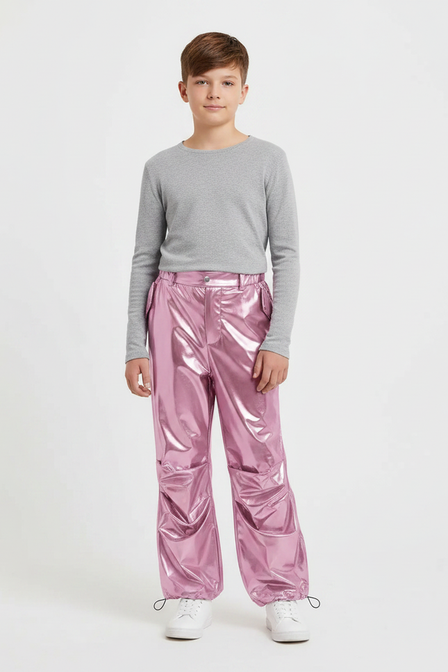 Pantalon Parachute Métallisé Rose Ample Brillant Enfant - Polyester