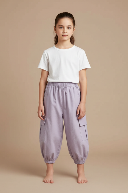 Pantalon Parachute Violet Ample Cargo Enfant Léger - Coton