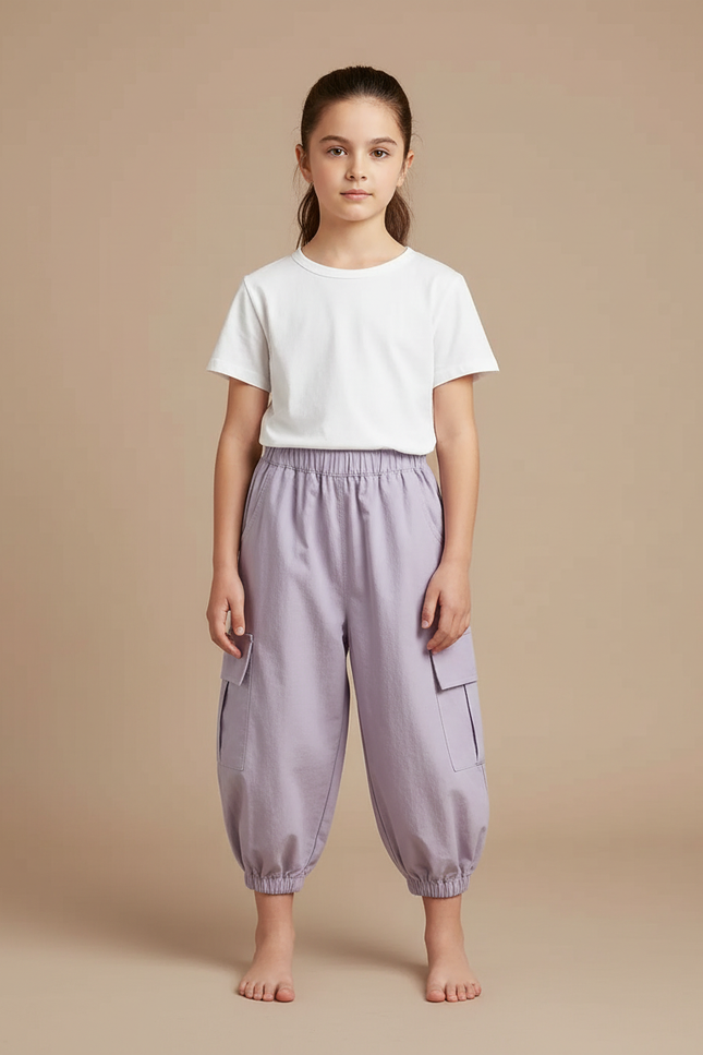 Pantalon Parachute Violet Ample Cargo Enfant Léger - Coton