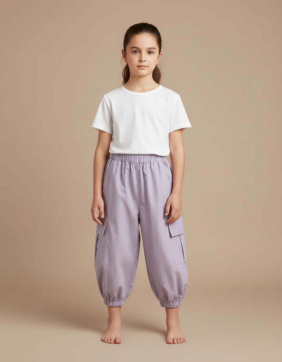 Pantalon Parachute Violet Ample Cargo Enfant Léger - Coton