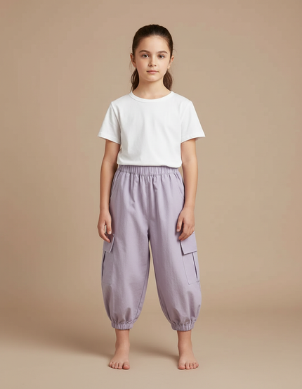 Pantalon Parachute Violet Ample Cargo Enfant Léger - Coton