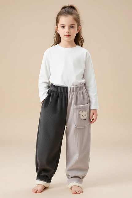 Pantalon Parachute Bicolore Velours Côtelé Ours Doublé - Multicolore Cordé