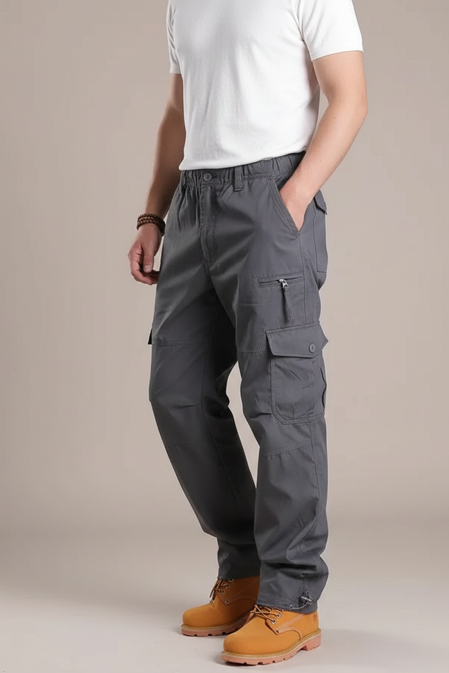 Pantalon Parachute Gris Coton Cargo Ample Homme