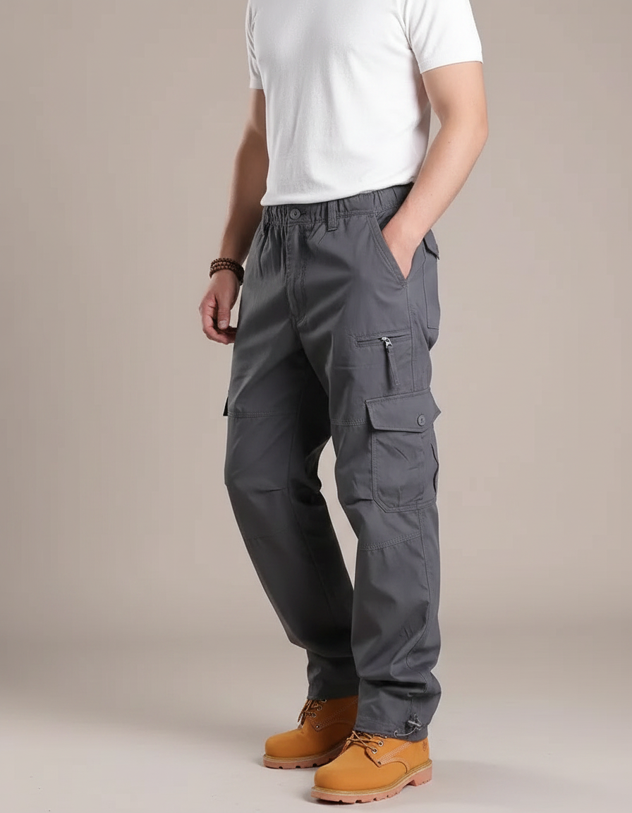 Pantalon Parachute Gris Coton Cargo Ample Homme