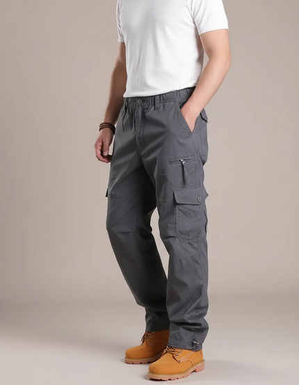 Pantalon Parachute Gris Coton Cargo Ample Homme