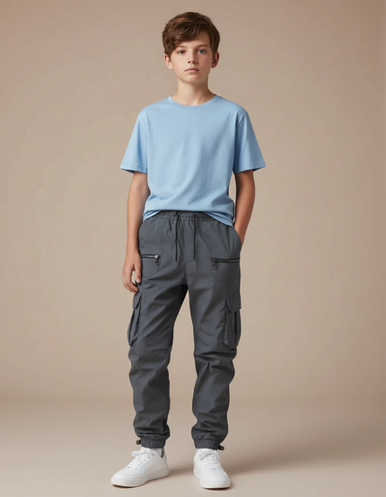 Pantalon Parachute Gris Cargo Cordon Décontracté Garçon - Polyester