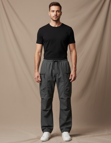 Pantalon Parachute Gris Cargo Ample Unisexe - Polyester