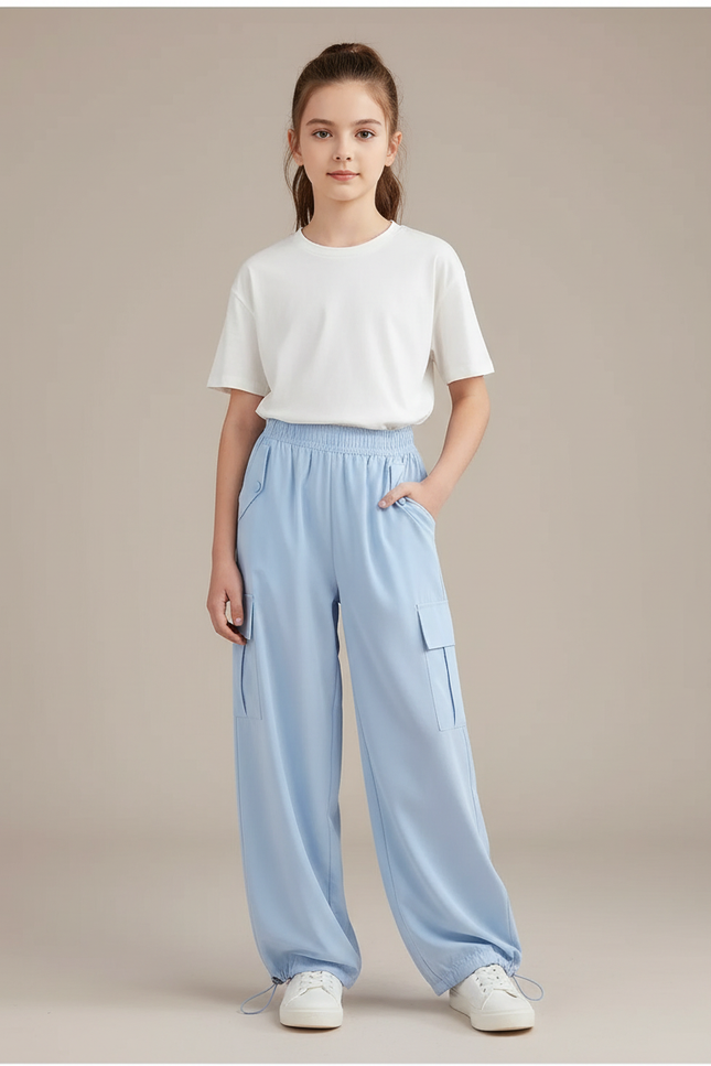 Pantalon Parachute Bleu Ciel Ample Cargo Enfant - Polyester