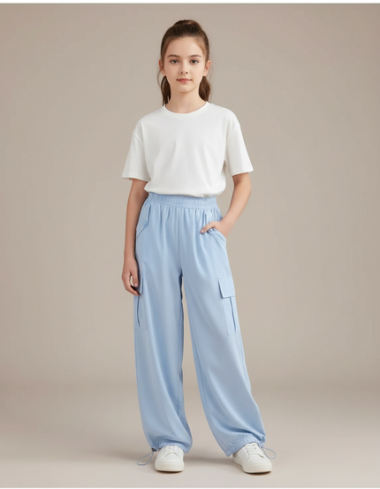 Pantalon Parachute Bleu Ciel Ample Cargo Enfant - Polyester