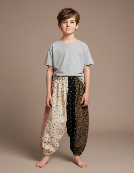 Pantalon Parachute Patchwork Côtelé Imprimé Ample Enfant - Multicolore Cordé