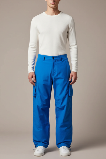Pantalon Parachute Bleu Électrique Ample Cargo Unisexe - Polyester