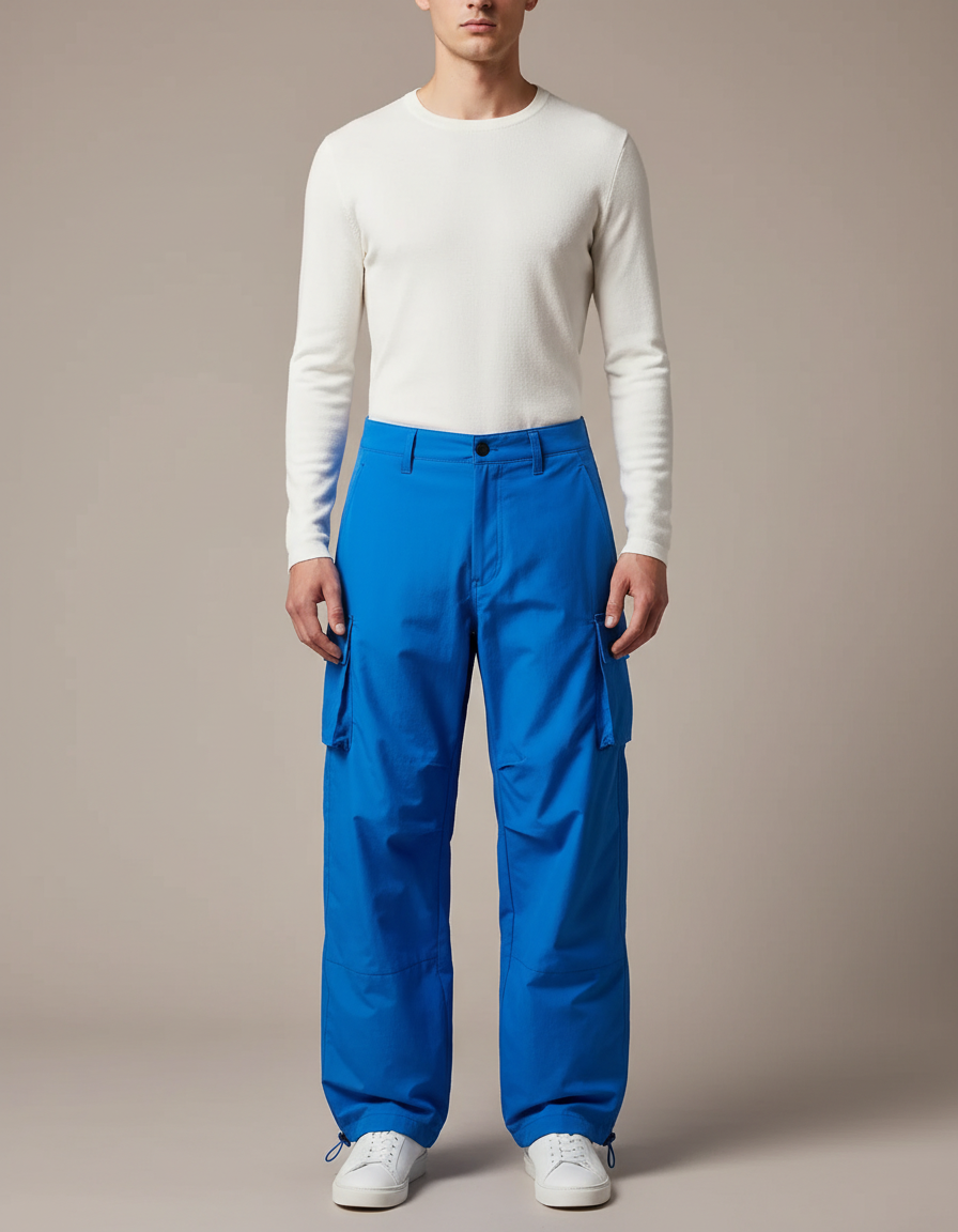 Pantalon Parachute Bleu Électrique Ample Cargo Unisexe - Polyester