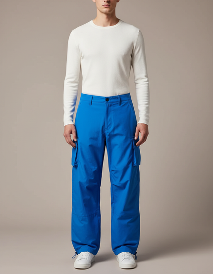 Pantalon Parachute Bleu Électrique Ample Cargo Unisexe - Polyester