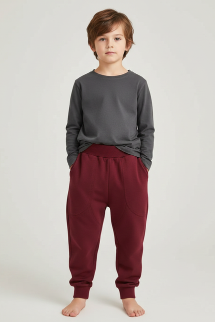 Pantalon Parachute Bordeaux Ample Enfant Décontracté Coton - Molleton