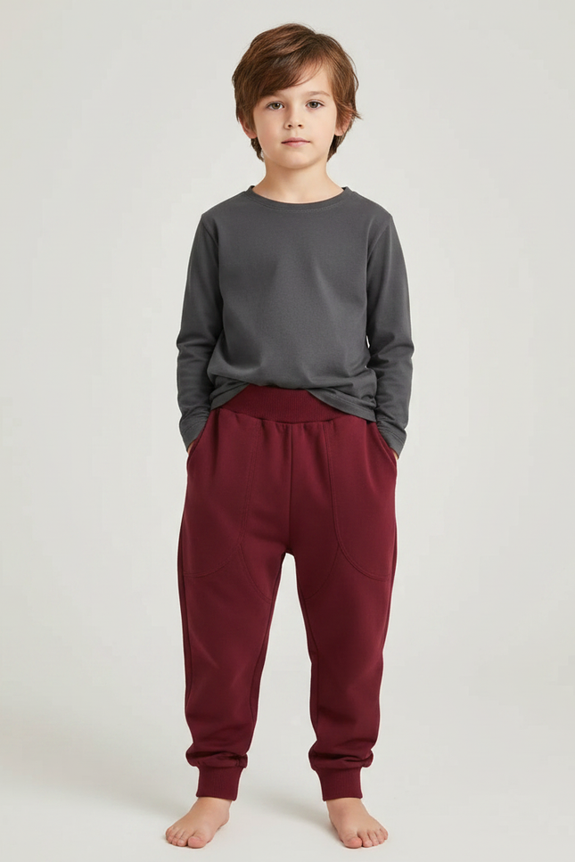 Pantalon Parachute Bordeaux Ample Enfant Décontracté Coton - Molleton
