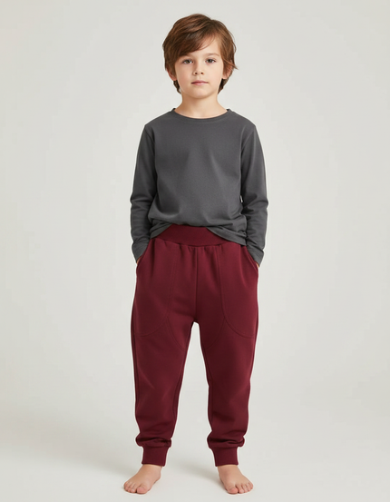 Pantalon Parachute Bordeaux Ample Enfant Décontracté Coton - Molleton