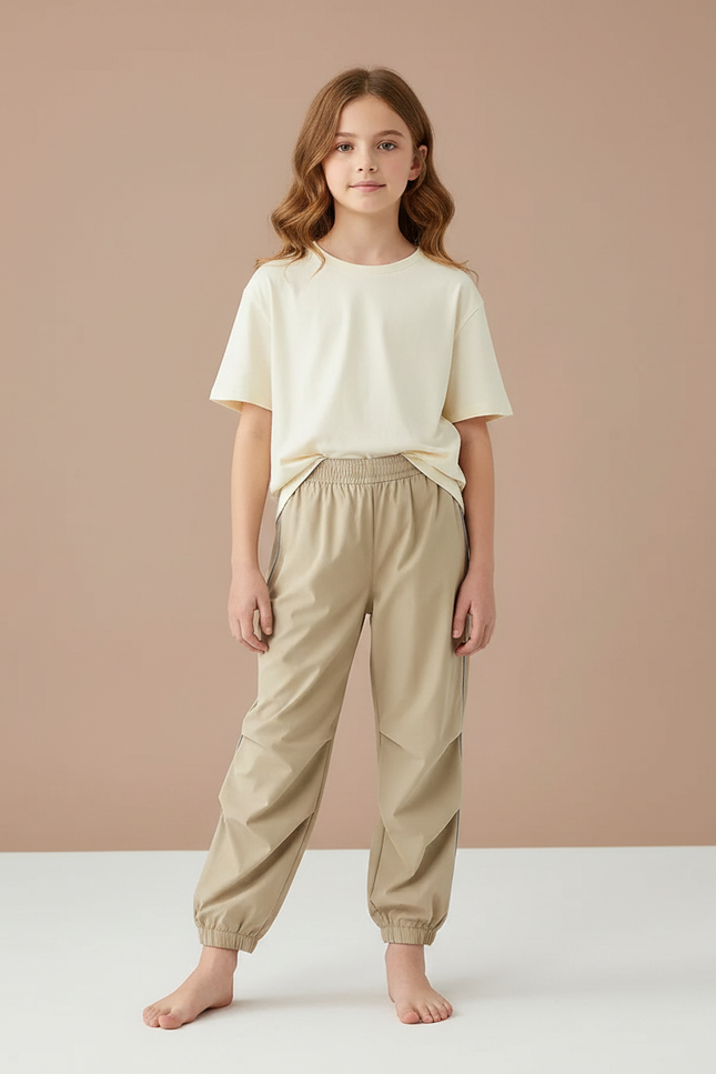 Pantalon Parachute Beige Ample Enfant Décontracté Fluide - Polyester