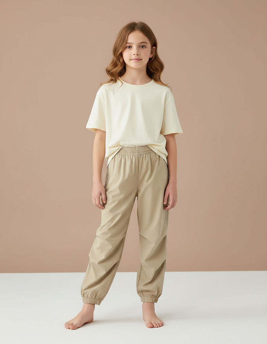 Pantalon Parachute Beige Ample Enfant Décontracté Fluide - Polyester