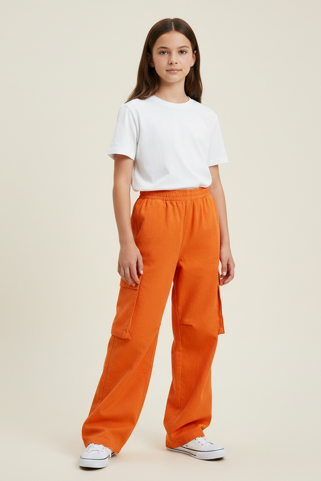 Pantalon Parachute Orange Ample Cargo Fille Décontracté - Molleton