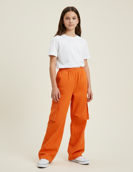 Pantalon Parachute Orange Ample Cargo Fille Décontracté - Molleton