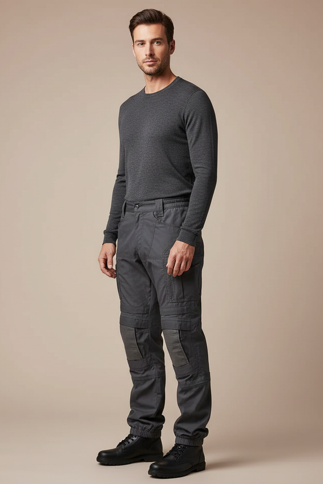 Pantalon Parachute Tactique Gris Cargo Multi-Poches Homme - Polyester