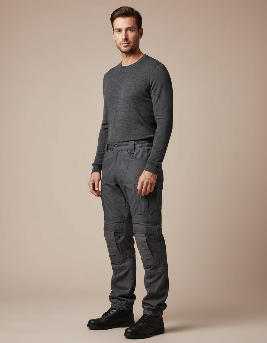 Pantalon Parachute Tactique Gris Cargo Multi-Poches Homme - Polyester