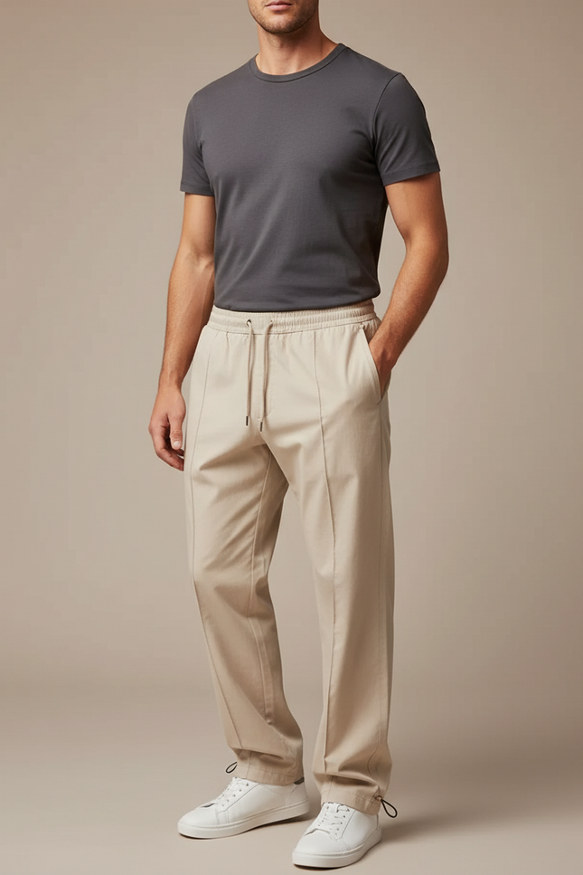 Pantalon Parachute Beige Ample Droit Décontracté Homme - Gabardine