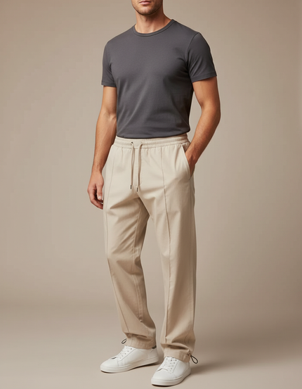 Pantalon Parachute Beige Ample Droit Décontracté Homme - Gabardine