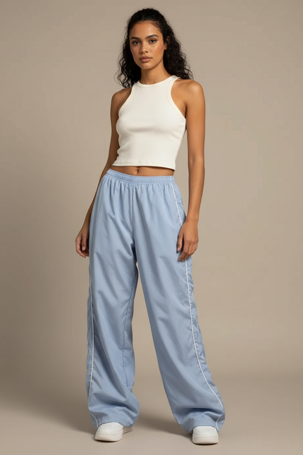 Pantalon Parachute Bleu Ciel Fluide Ample Sportif - Polyester