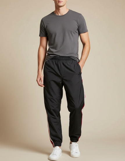 Pantalon Parachute Noir Bandes Latérales Rouges Blanc Casual - Polyester