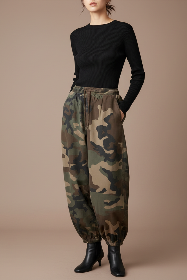 Pantalon Parachute Camouflage Ample Vintage Cargo Y2K - Multicolore Toile