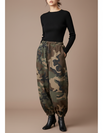 Pantalon Parachute Camouflage Ample Vintage Cargo Y2K - Multicolore Toile