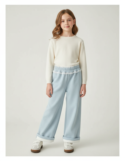 Pantalon Parachute Bleu Clair Ample Molletonné Fille