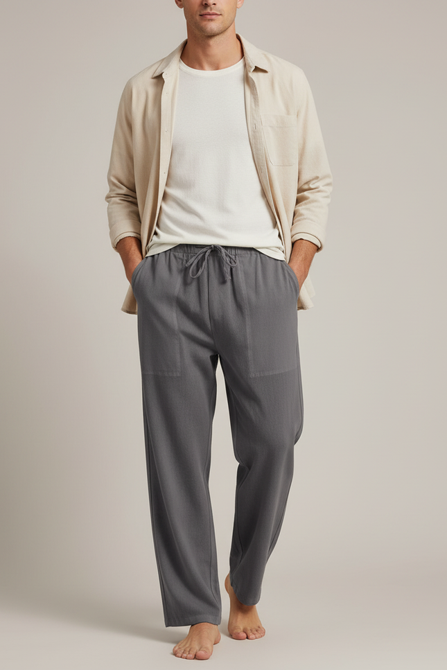 Pantalon Parachute Gris Coton Lin Ample Homme