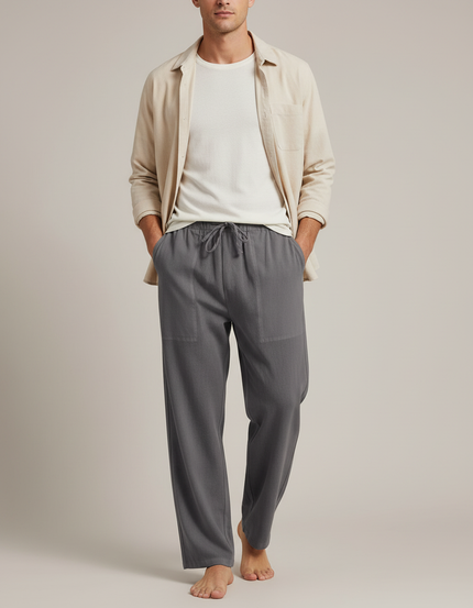 Pantalon Parachute Gris Coton Lin Ample Homme