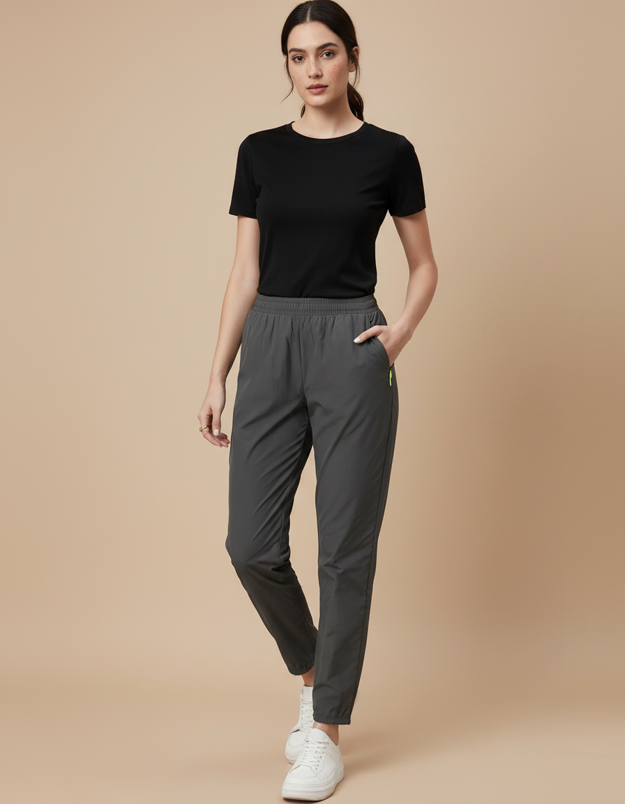 Pantalon Parachute Gris Slim Léger Sport Femme - Polyester