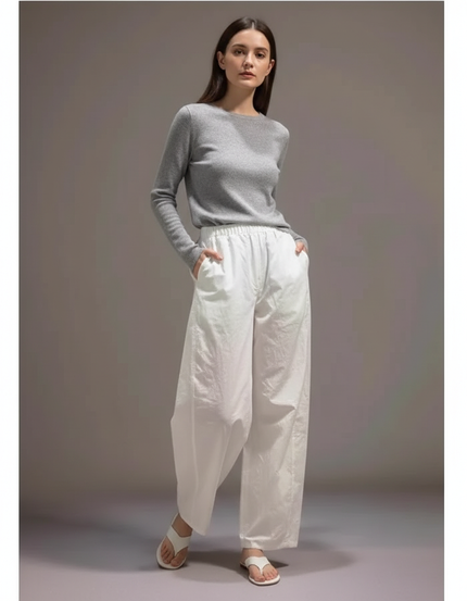 Pantalon Parachute Blanc Ample Fluide Décontracté Femme - Lin