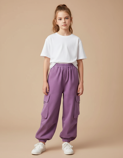 Pantalon Parachute Violet Ample Cargo Enfant Décontracté - Molleton