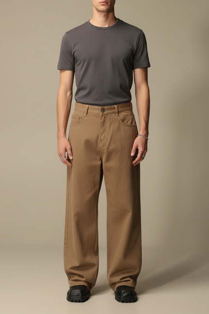 Pantalon Parachute Marron Ample Décontracté Homme Vintage - Toile
