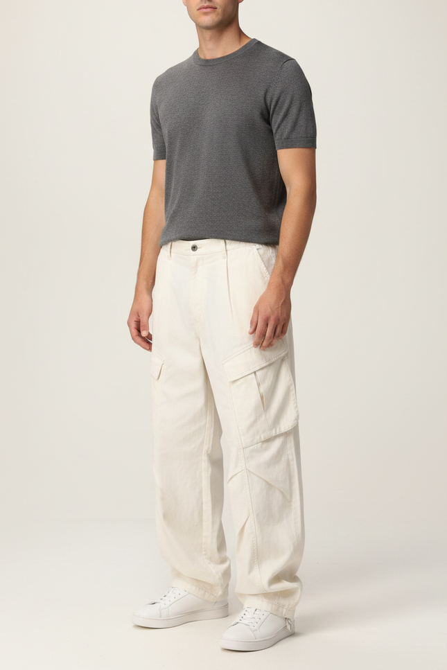 Pantalon Parachute Crème Ample Multi-poches Décontracté - Beige Toile