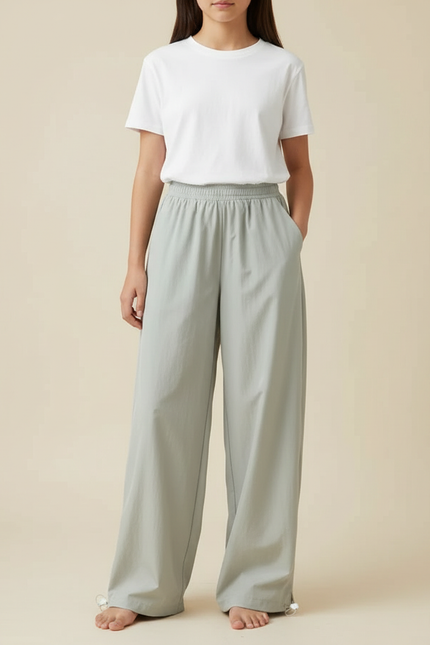 Pantalon Parachute Vert Ample Fluide Femme - Polyester